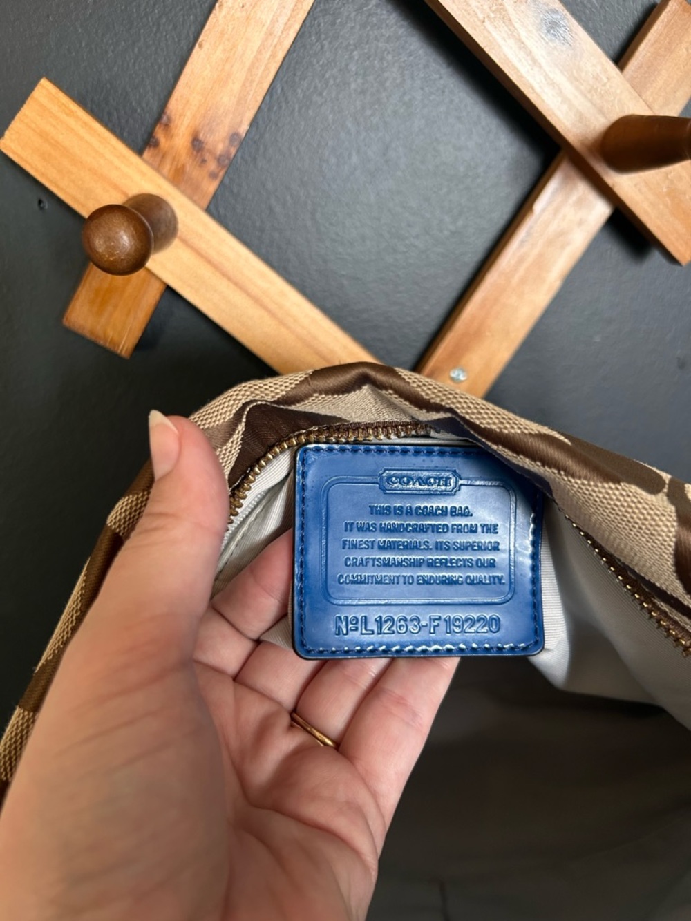 Coach Signature Stripe File Bag- Khaki Cobalt Blue Y2K 2012 - Picture 13 of 14